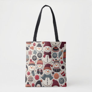 Quilted Pattern of Snowmen Tote Bag