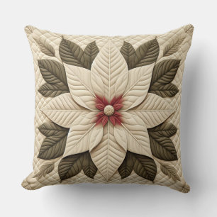 Quilted Pattern Poinsettia Cream Throw Pillow