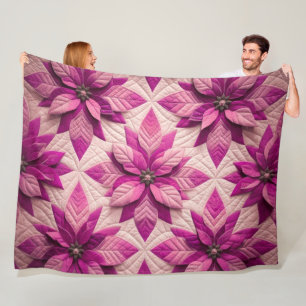 Quilted Pattern Poinsettia Pink Fleece Blanket