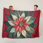 Quilted Pattern Poinsettia Red Fleece Blanket<br><div class="desc">Quilted Pattern Poinsettia Red</div>