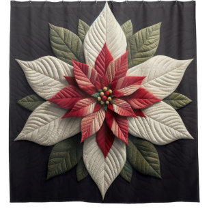 Quilted Pattern Poinsettia Red Green Black
