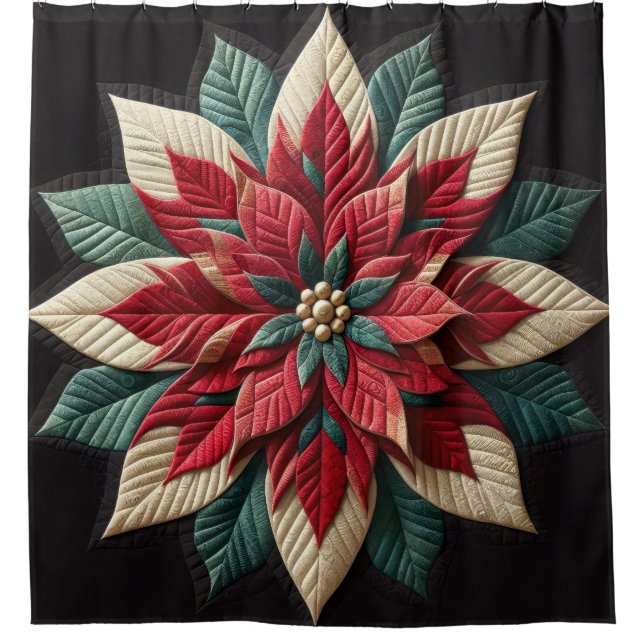 Quilted Pattern Poinsettia Red Green Black (Front)