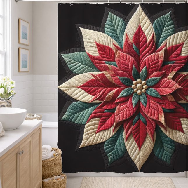 Quilted Pattern Poinsettia Red Green Black (Creator Uploaded)