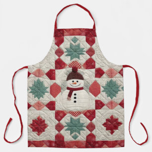 Quilted Pattern Snowman Red White Green Apron