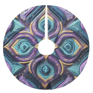 Quilted Purple Turquoise Blue Abstract Design Brushed Polyester Tree Skirt
