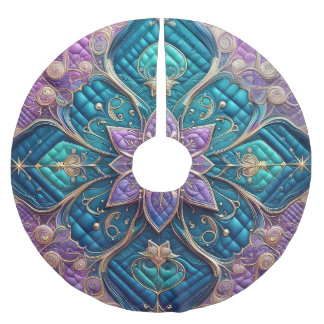 Quilted Purple Turquoise Blue Abstract Design Brushed Polyester Tree Skirt