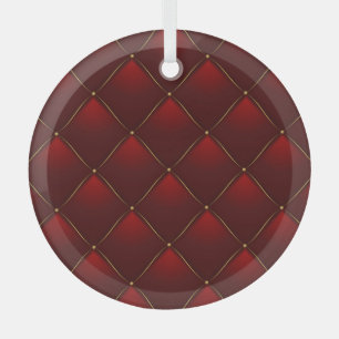 Quilted Red Gold Thread Background Glass Ornament