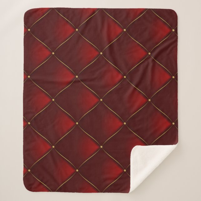 Quilted Red Gold Thread Background Sherpa Blanket (Front)