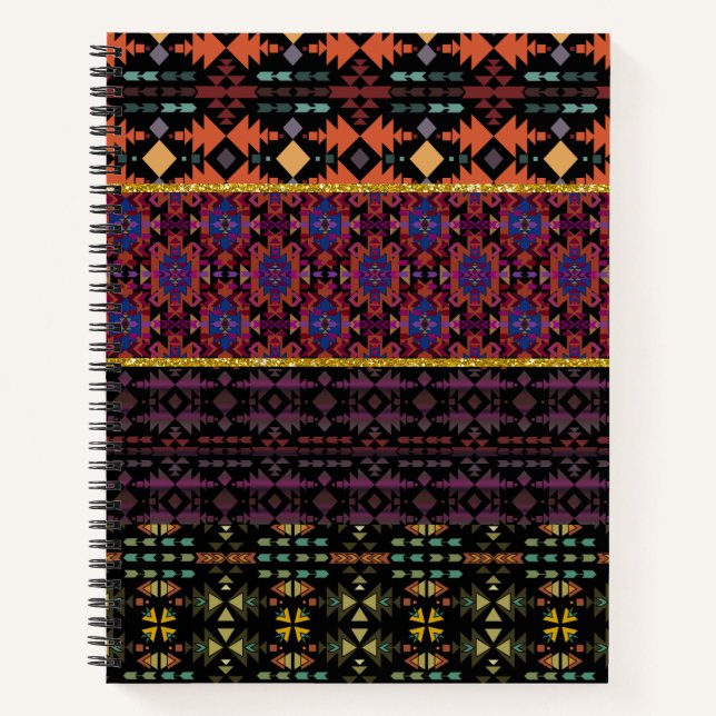 Quilted Southwestern Borders Stylish Notebook (Front)