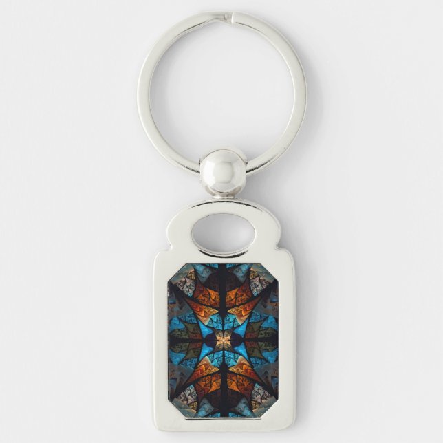 Quilted Star Abstract in Blues Keychain (Front)