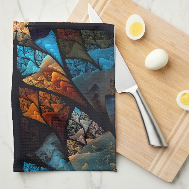 Quilted Star Abstract in Blues Kitchen Towel (Quarter Fold)