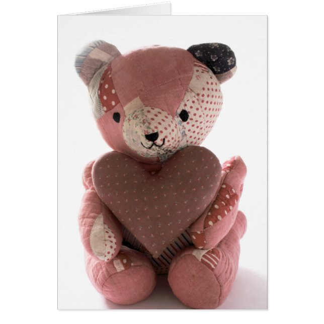 quilted teddy bear with calico heart card (Front)