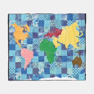 Quilted World Map Fleece Blanket