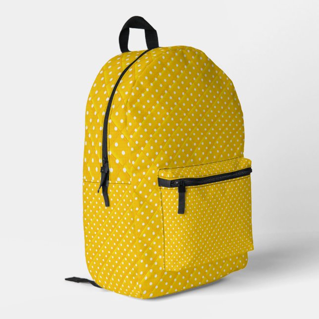Quilted Yellow with Polka Dots Printed Backpack (Back Corner Left)