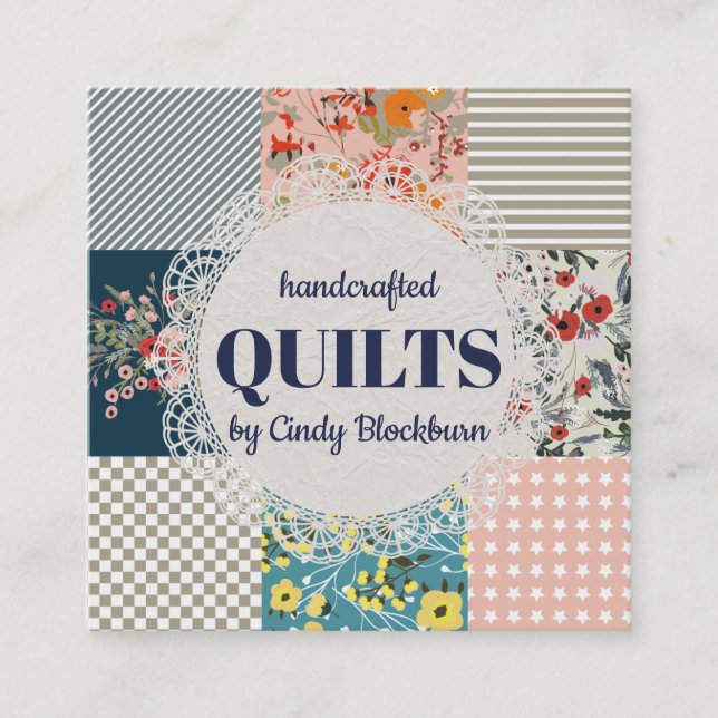 Quilter quilting floral stripes business card (Front)