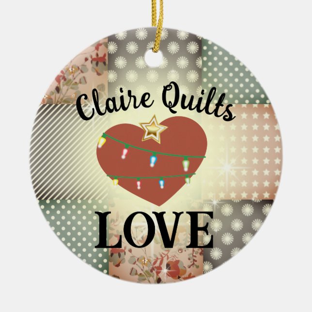 quilter quilting love personalized Christmas Ceramic Ornament (Front)