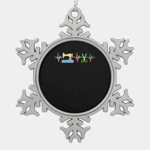 Quilter Sewing Heartbeat - Quilting Lover Snowflake Pewter Christmas Ornament