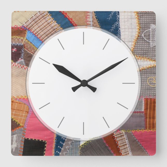 Quilter's Antique American Quilt Pattern Square Wall Clock (Front)