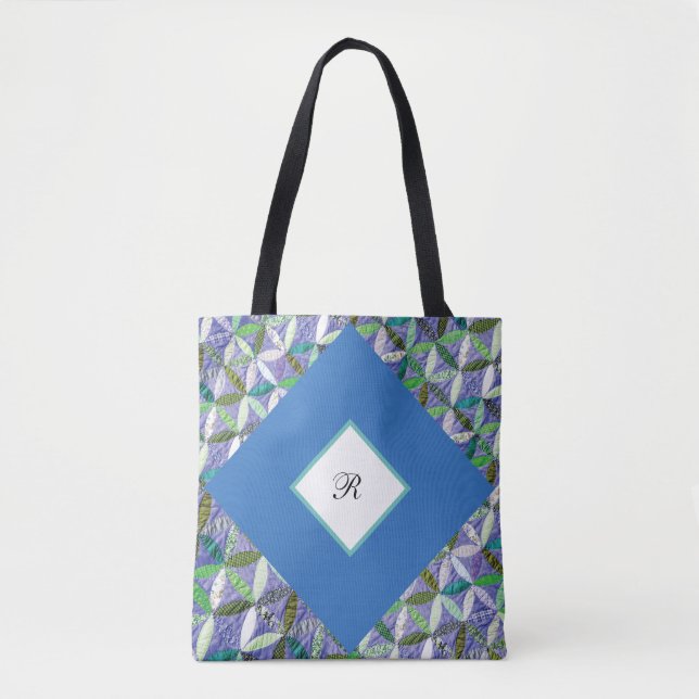 Quilters Blue Monogram Tote Bag (Front)