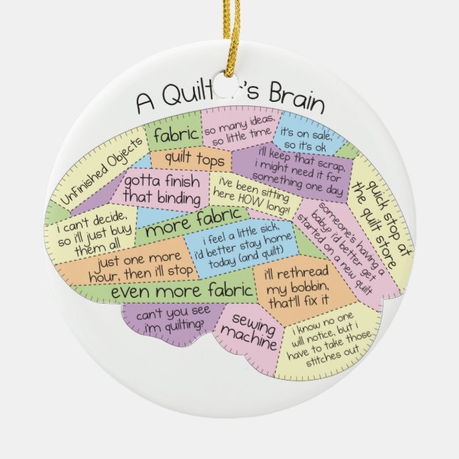 Quilter's Brain Ceramic Ornament (Front)