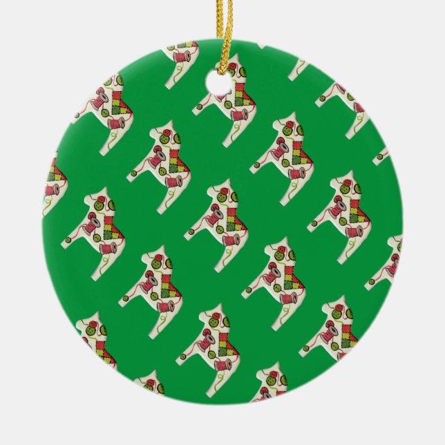 Quilter's Dala Horse Ornament (Front)