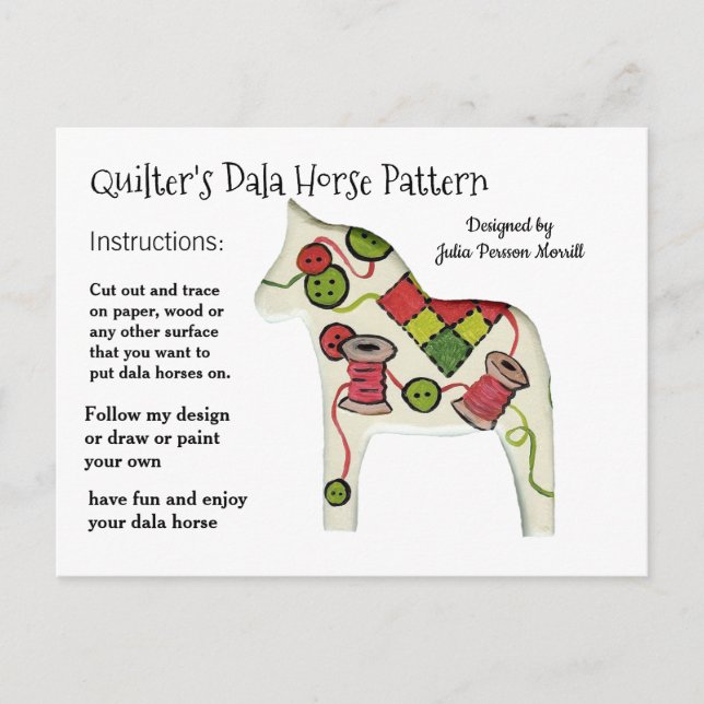 Quilter's Dala Horse Pattern to Share Holiday Postcard (Front)