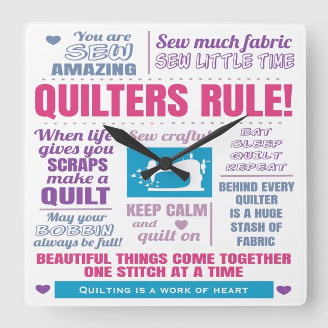 Quilters Rule Quilting Square Wall Clock (Front)