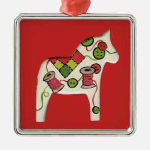Quilter'sChristmas Dala Horses Metal Ornament
