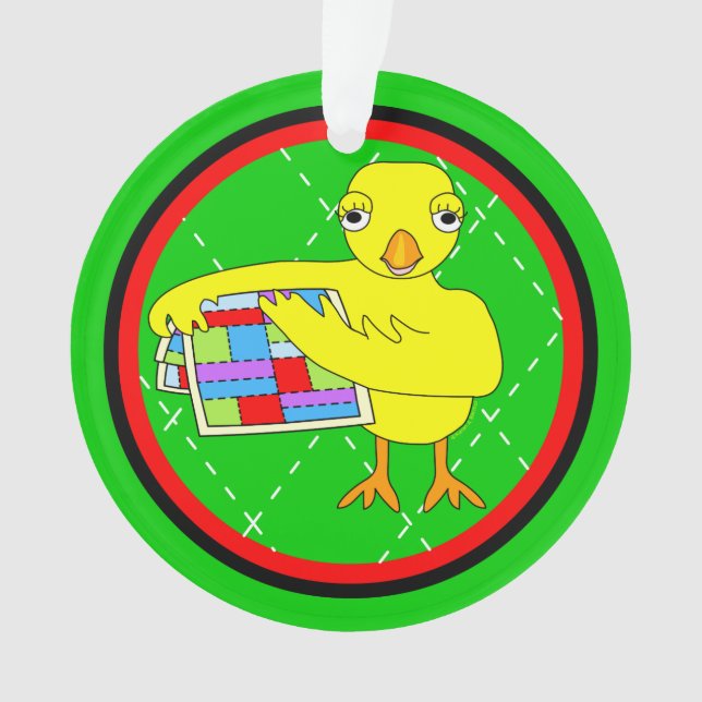 Quilting Chick Circle Ornament (Front)