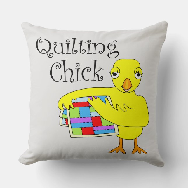 Quilting Chick Text Throw Pillow (Front)