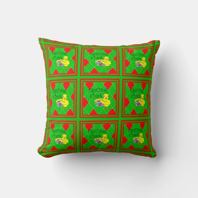 Quilting Chick Throw Pillow (Front)