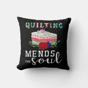 Quilting Mends Soul Quilter Gift Quilting Lovers Throw Pillow