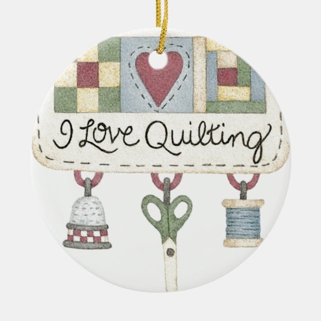 Quilting merchandise ceramic ornament (Front)