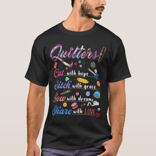 Quilting shirt quilters cut, stitch, sew, share_fu (Front)