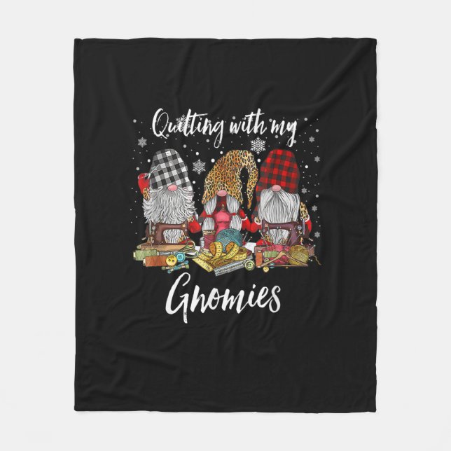 Quilting With My Gnomies Christmas Gnomes Holiday Fleece Blanket (Front)