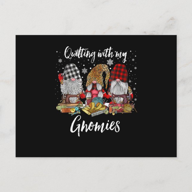 Quilting With My Gnomies Christmas Gnomes Holiday Postcard (Front)