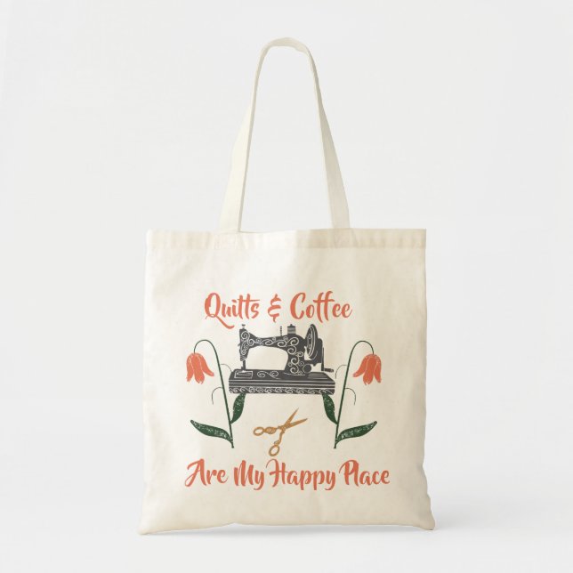 Quilts and Coffee|Quilting Enthusiast's Tote Bag (Front)
