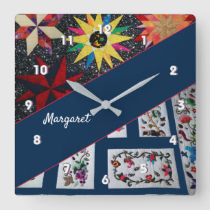 Quilts of Flowers And Stars  Large Clock