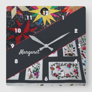 Quilts of Flowers And Stars  Large Clock
