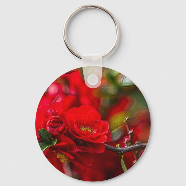 Quince Branch Painterly Keychain (Front)