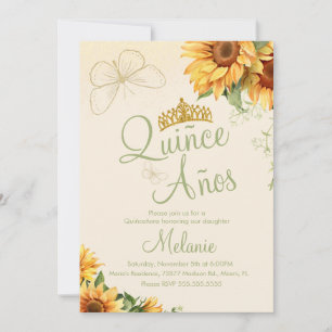 Quiñce Faux Glitter Watercolor Sunflower Birthday  Invitation