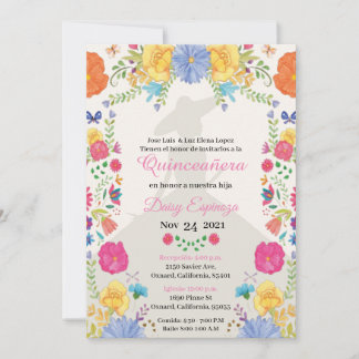 Quinceañera Invitation multi color, flowers