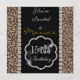 QUINCEANERA15th CHEETAH BLING Birthday Invitations