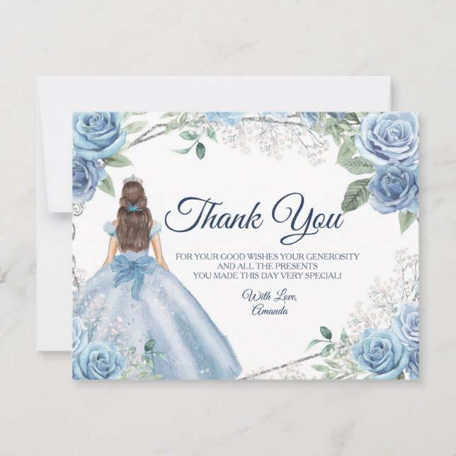 Quinceañera 15 Anos Dusty Blue Thank You Card (Front)