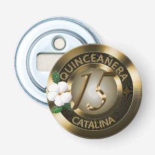 Quinceanera 15 Birthday Gold Faux Metallic Bottle Opener