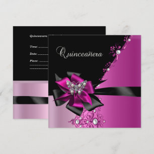 Quinceanera 15 Birthday Party Hot Pink Black Invitation