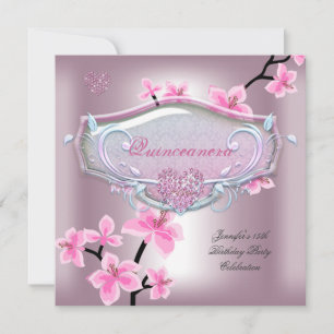 Quinceanera 15 Birthday Party Pretty Pink Floral Invitation