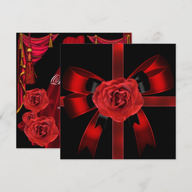Quinceanera 15 Birthday Party Red Black Rose Invitation (Front/Back)
