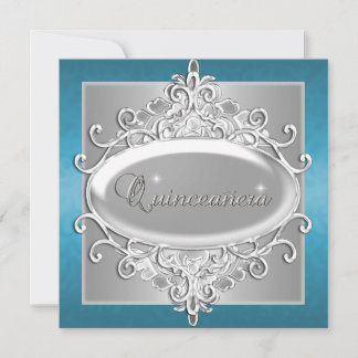 Quinceanera 15 Birthday Party Silver Blue Glitter Invitation