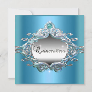 Quinceanera 15 Birthday Party Silver Blue Glitter Invitation